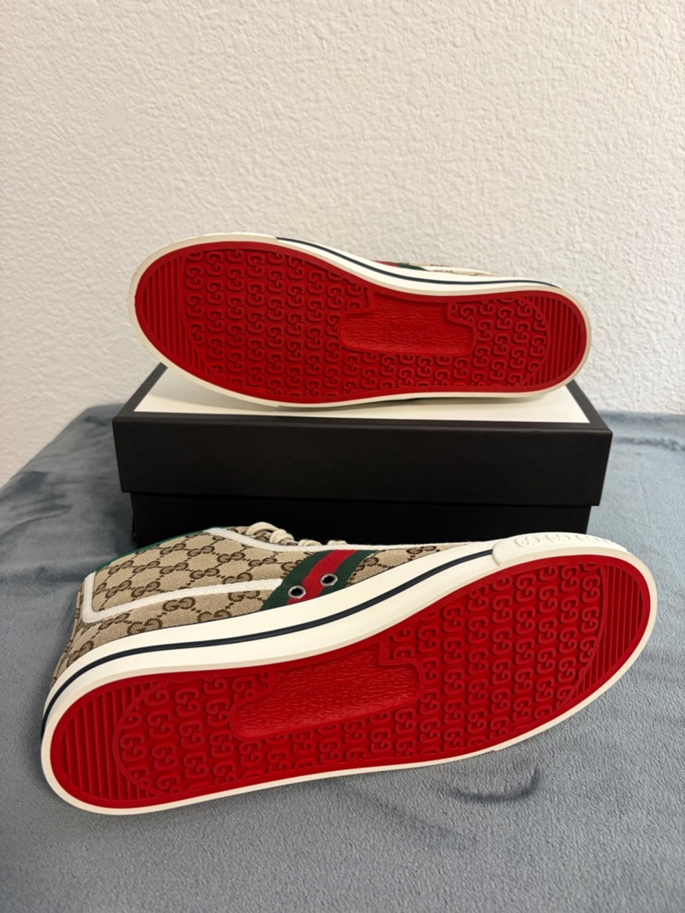 Brand New Women’s Gucci Tennis 1977 High Top Beige Ebony Sneakers Sz 42 (US 12 - Picture 4 of 10